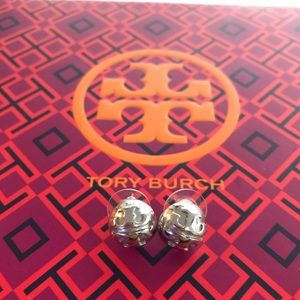 Tory Burch Domed Logo Stud Earrings Silver